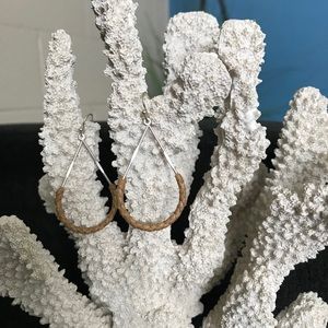 Silver Toned Teardrop Lauhala Covered Earrings